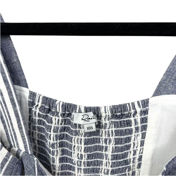 Rails Women Linen Blend Jumpsuit Harper Striped Smocked Pockets Blue White XXS - Picture 4 of 6